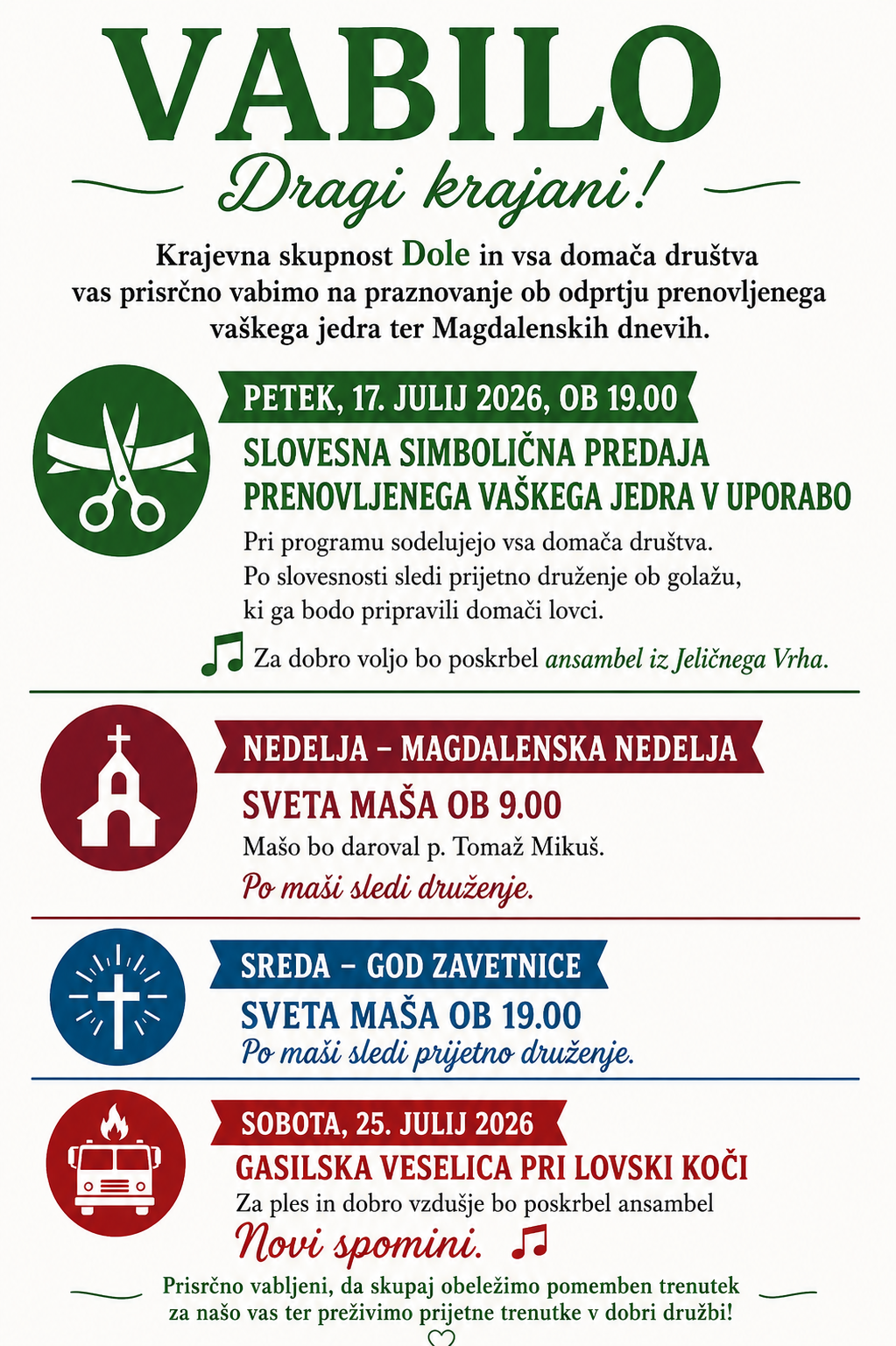 Vabilo na praznovanje KS Dole